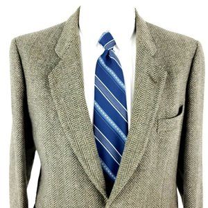 Vintage Tweed Wool 2 Button Sport Coat 38S Green Herringbone